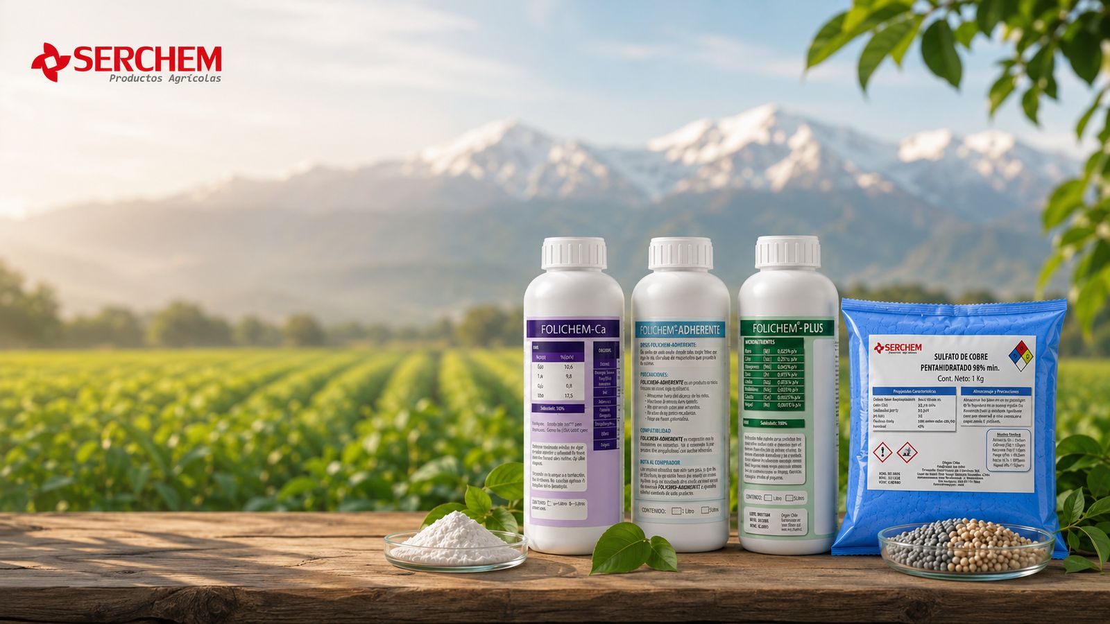 Línea de fertilizantes FOLICHEM frente a la cordillera nevada